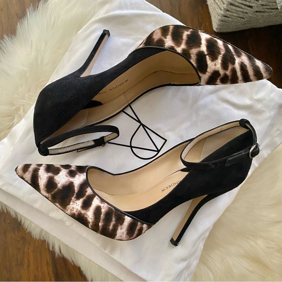Animal Print PAUL ANDREW Ponyhair Suede Pointed Toe Ankle Strap Heels - Picture 15 of 16